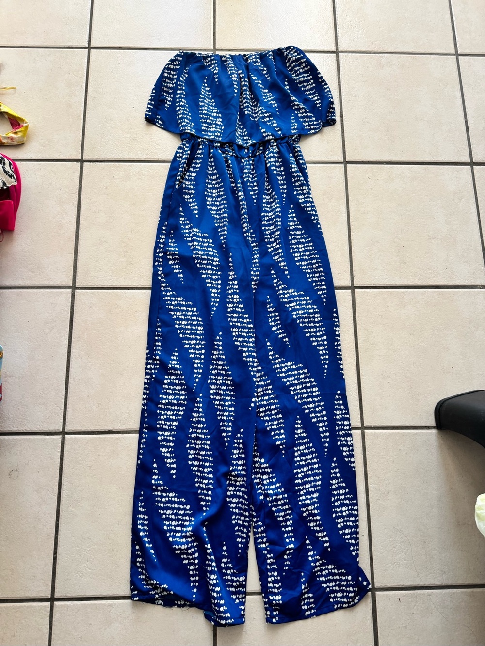 Tyche Royal Blue Strapless Printed Wide-Leg Jumpsuit